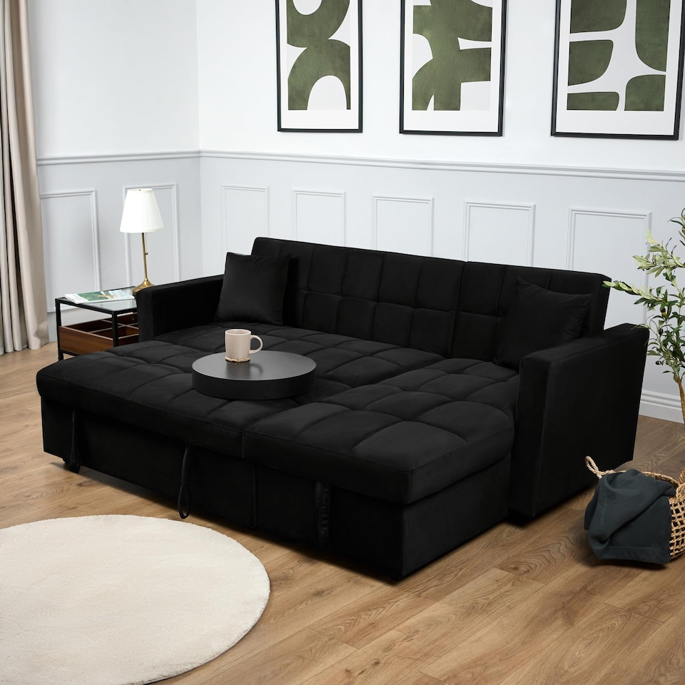 image 1 of Bargainia Milo 3 Seater Velvet Corner Sofa Bed Living Room