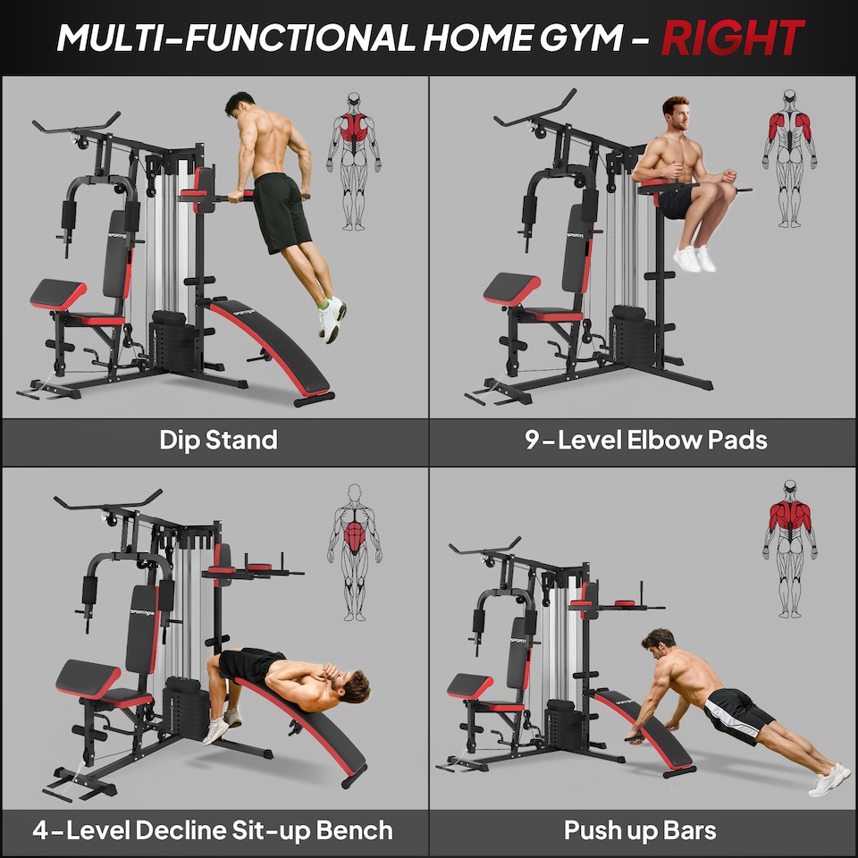 image 1 of SPORTNOW Multi Gym Workout Station with Sit Up Bench, Push Up Stand, Dip Bars