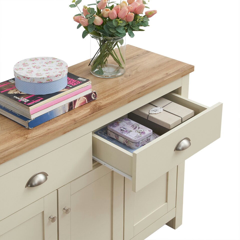 image 1 of Lisbon Sideboard with 3 Doors & 2 Drawers Cream & Oak
