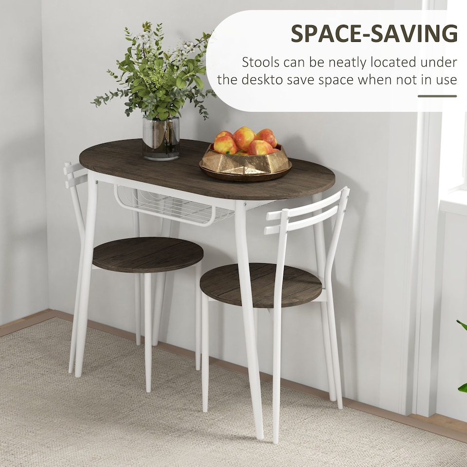 image 1 of HOMCOM 3-Piece Dining Table and Chairs Set, Oval Kitchen Table with 2 Chairs, with Wire Storage Shelf and Steel Frame, Natural