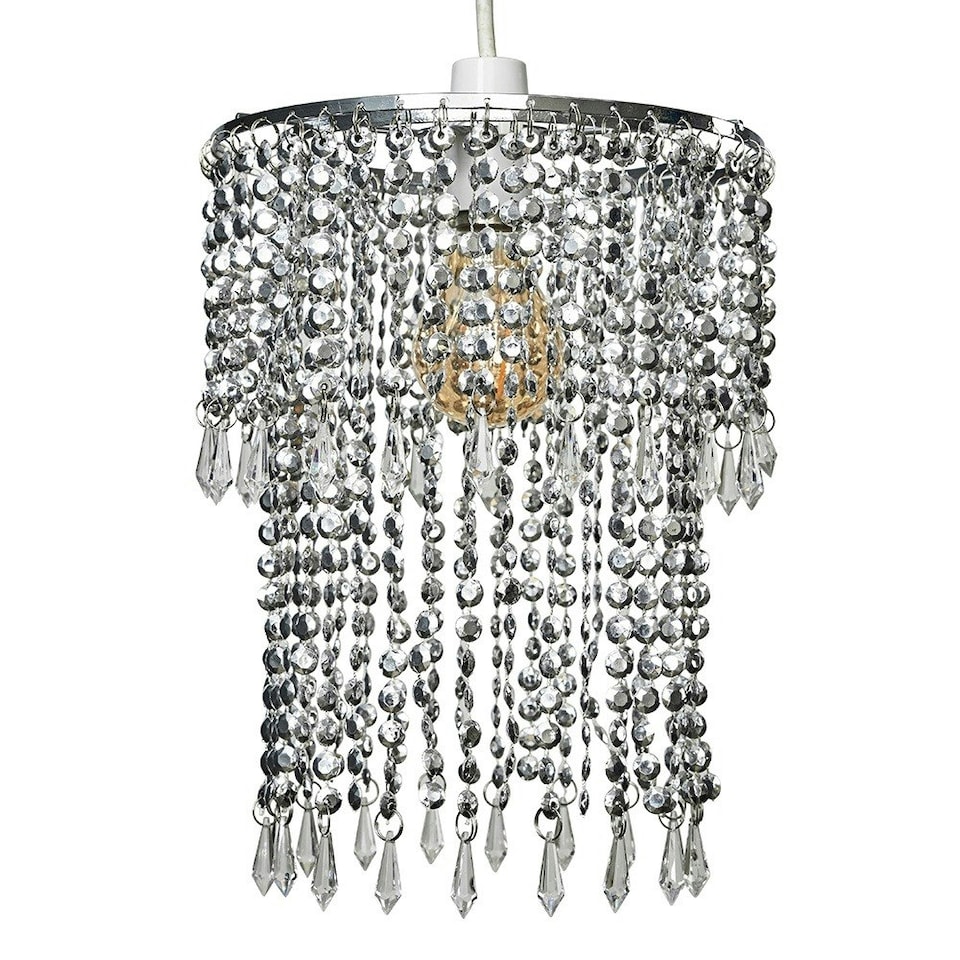 image 1 of ValueLights Modern Chrome Acrylic Bead Effect Silver Ceiling Shade | Chrome