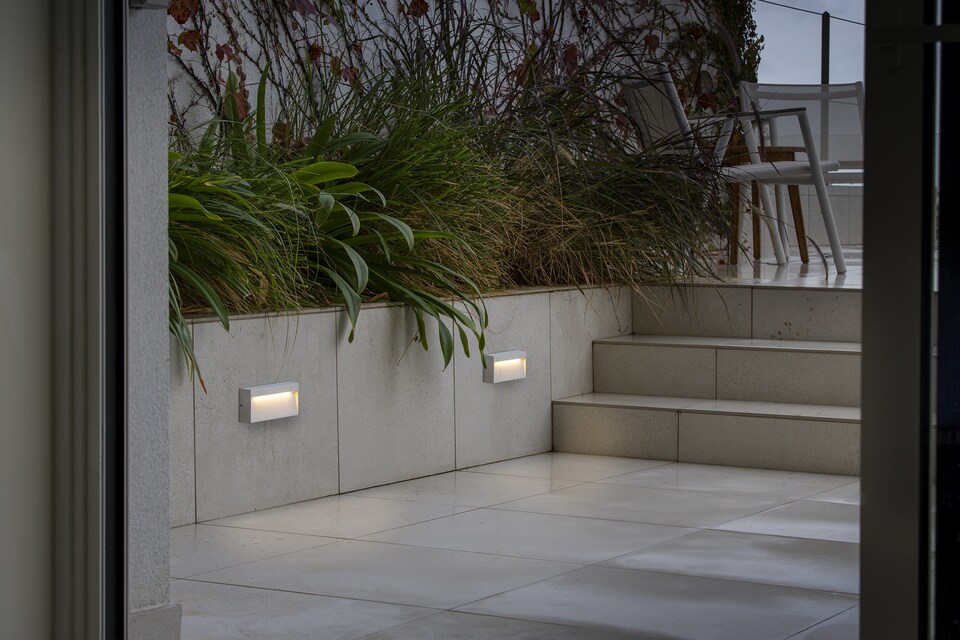 image 1 of Dune Rectangle LED Outdoor Flush Wall Lamp Matt White IP65 CCT 2200-4000K