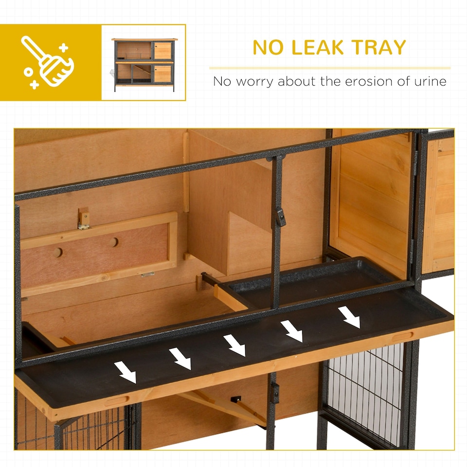 image 1 of PawHut Rabbit Hutch, Guinea Pig Hutch Outdoor Cage w/ Tray & Roof, Yellow