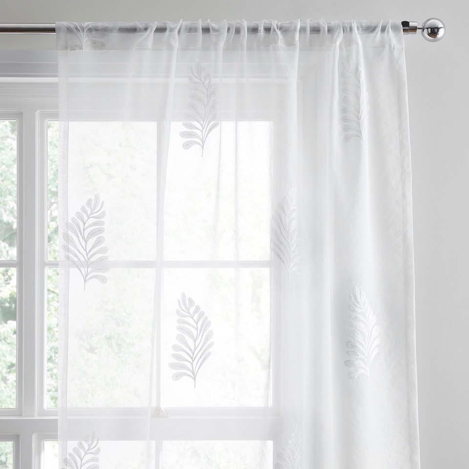 image 1 of Appletree Leaf Embroidery Voile Panel White
