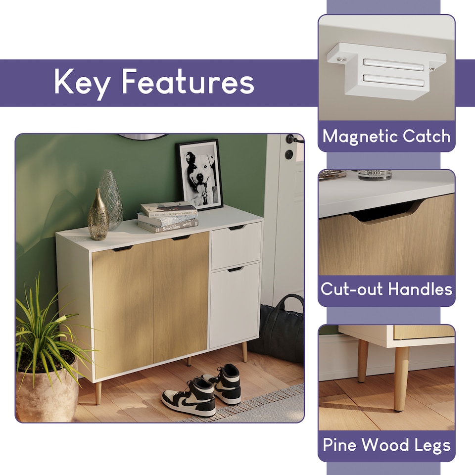 image 1 of Vida Designs 3 Door 1 Drawer Sideboard Buffet Cabinet Storage, White & Oak | White | White & Oak | 1