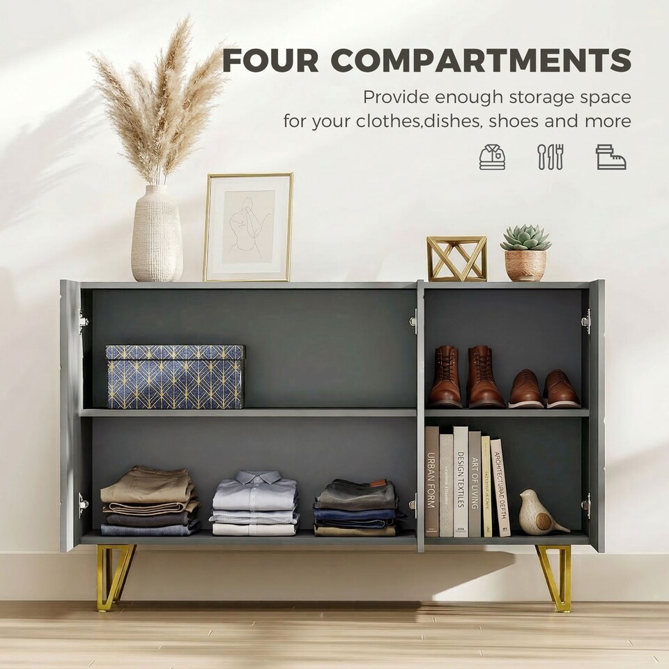 image 1 of HOMCOM Storage Cabinet, Sideboard with Adjustable Shelves, High Gloss Grey