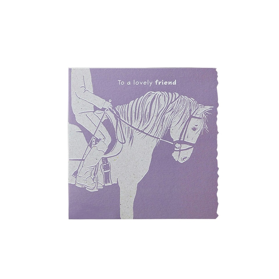 Deckled Edge Colour Block Pony Greetings Card - To A Lovely Friend - Pony and Rider (Light Purple) - One Size
