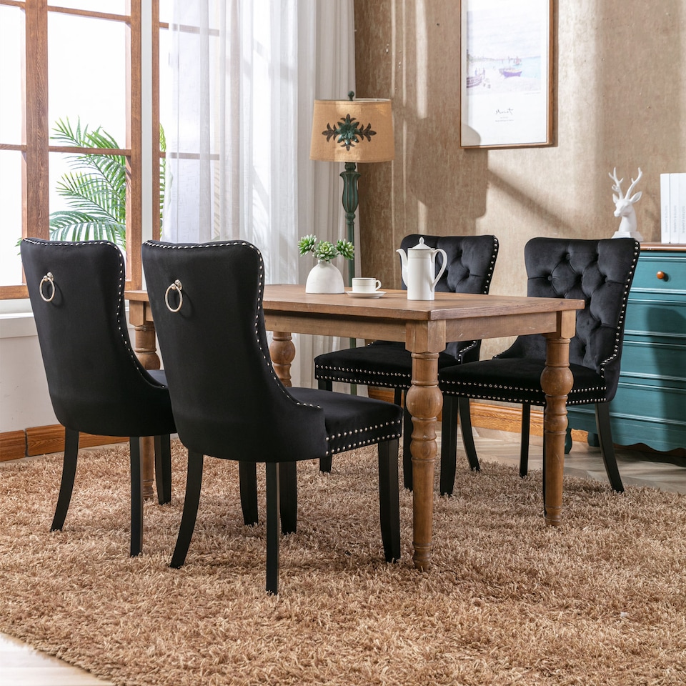 image 1 of Romsey Set of 4 Modern Velvet Dining Chairs with Solid Oak Legs