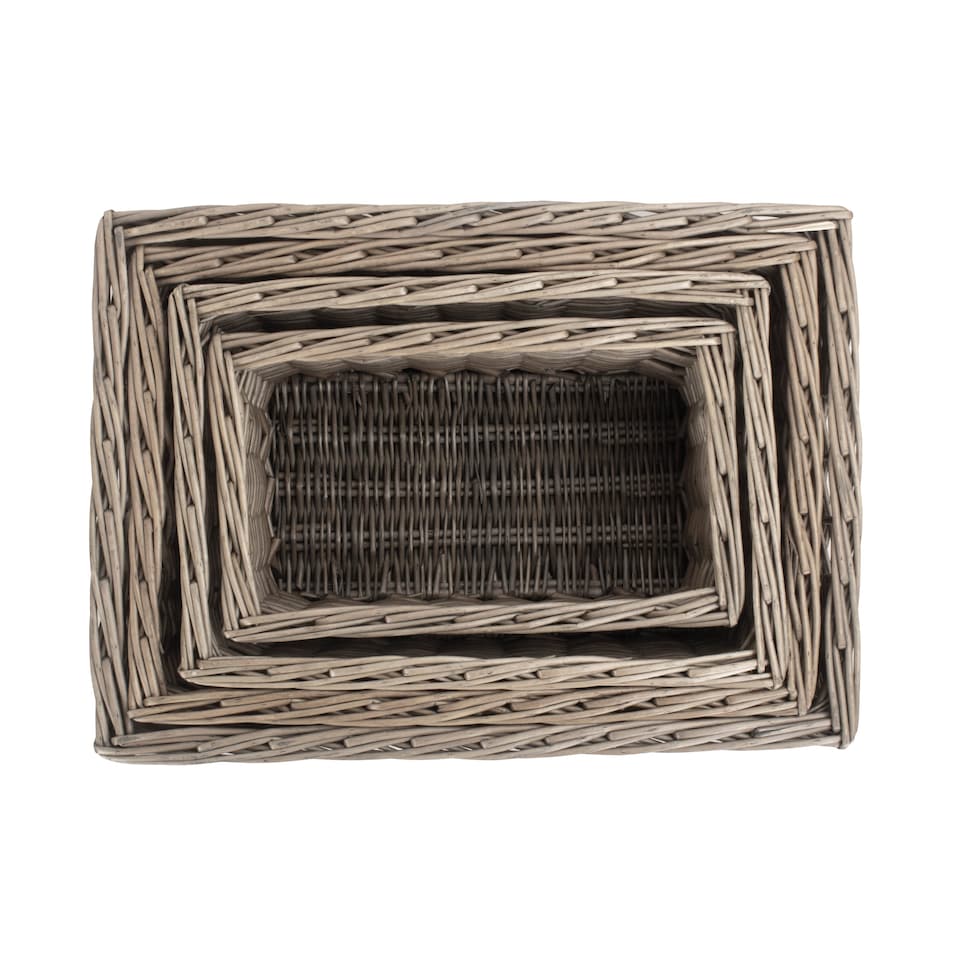 image 1 of Wicker Antique Wash Open Storage Baskets Set of 4 | Brown | Brown | Not provided