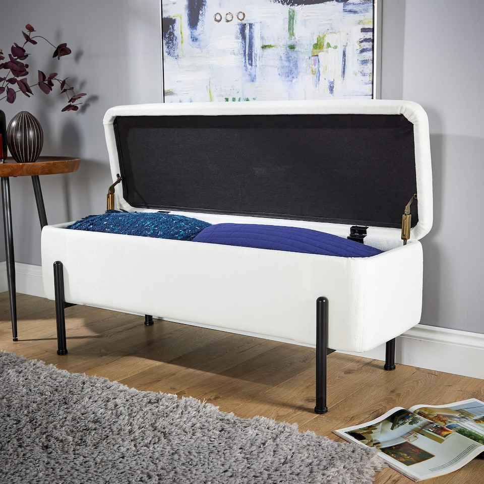 image 1 of Storage Ottoman Seat Velvet Metal Legs Compact Space Saving Home Furniture