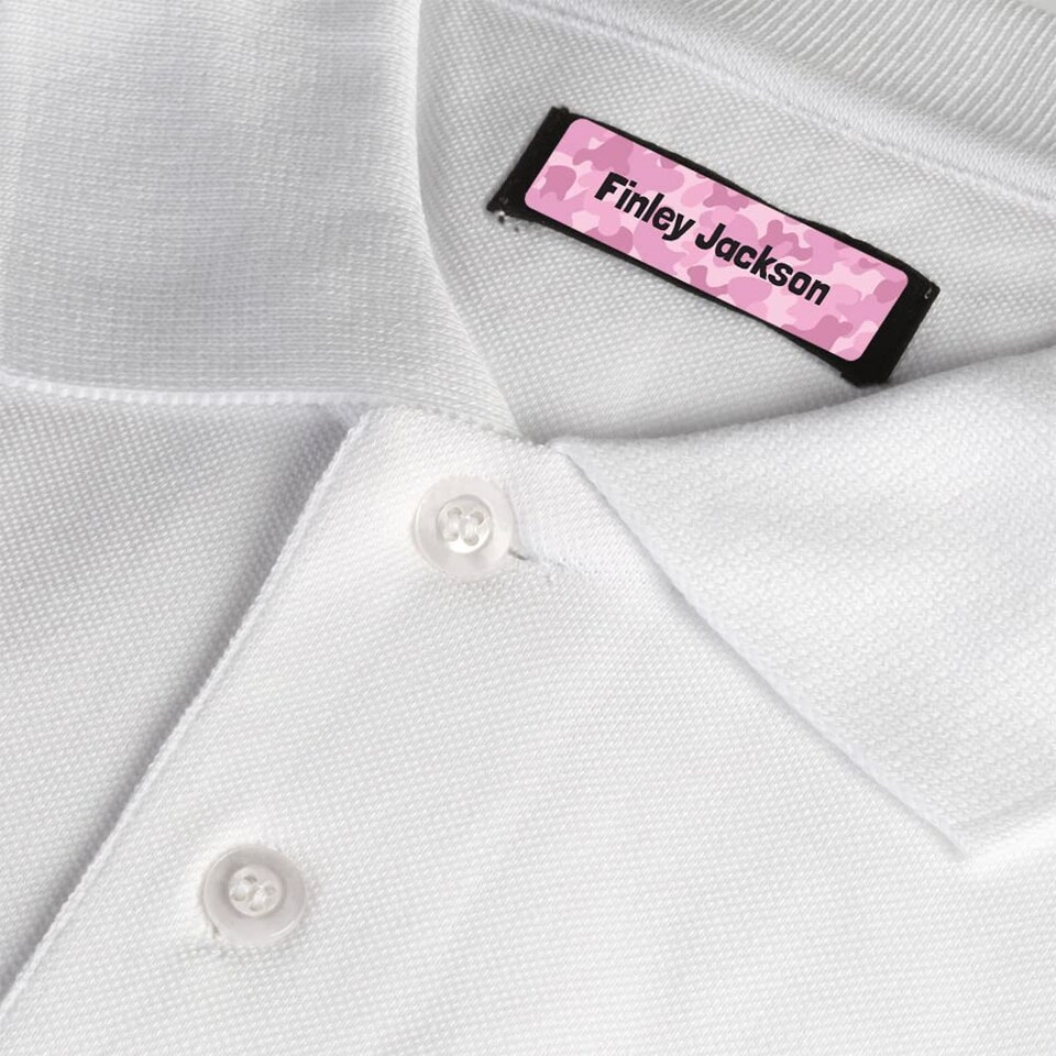 image 1 of Dotty About Paper 50 x Personalised School Name Labels Cool Camouflage Pink