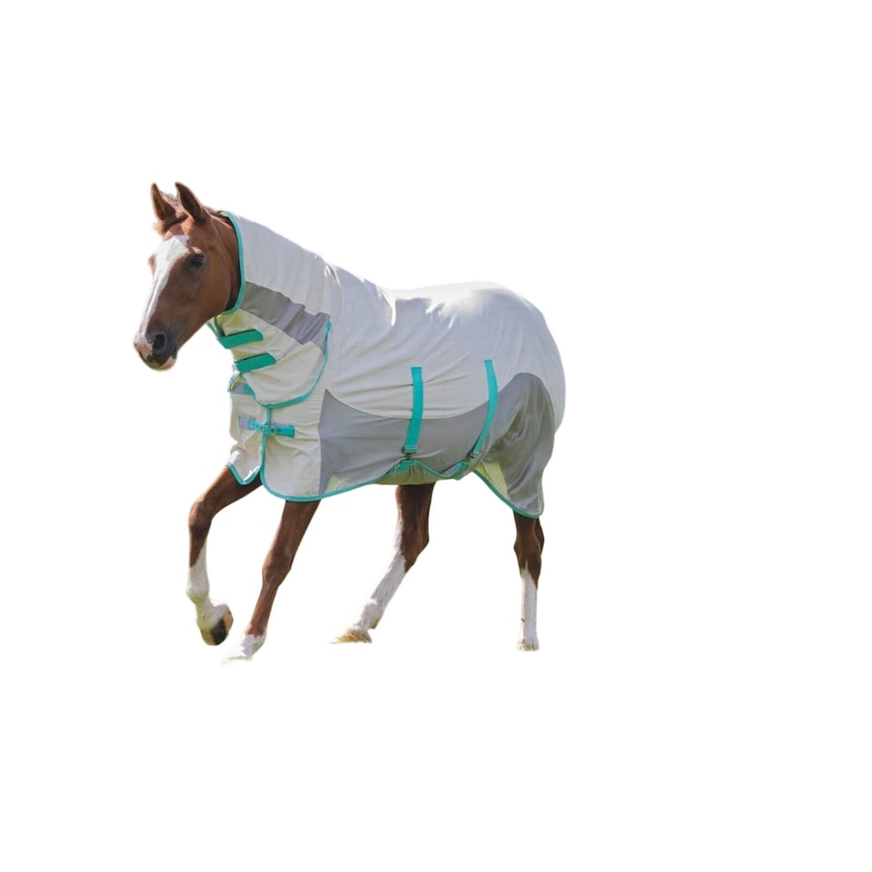 image 1 of Tempest Mesh Summer Horse Fly Rug | White | White/Grey/Aqua Blue | 81in | 1