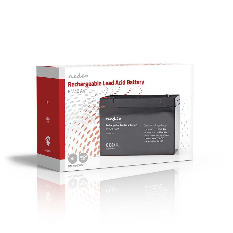image 1 of Nedis Lead-Acid Battery Rechargeable 6v 6 Volt 10.0h 10000mAh Sealed 151 mm x 50 mm x 95 mm