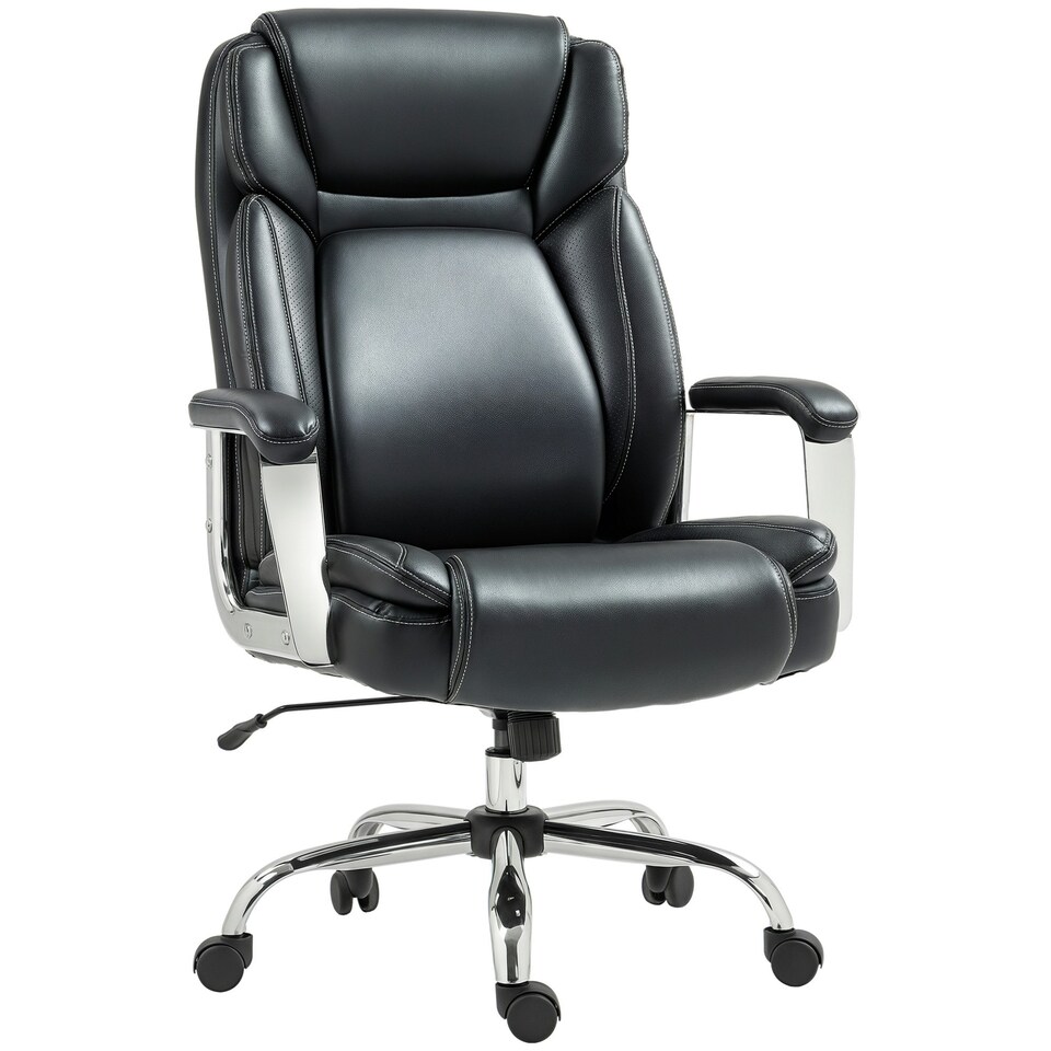 image 1 of HOMCOM Faux Leather Desk Chair with Adjustable Height, 227kg 500LBS, Black 