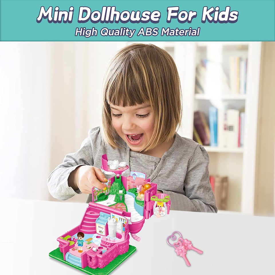 image 1 of Cafe Garden Portable Dollhouse Playset – Mini 3D Doll House with Light & Sound, Garden Swing & Accessories Pretend Play Gift for Kids Ages 3+