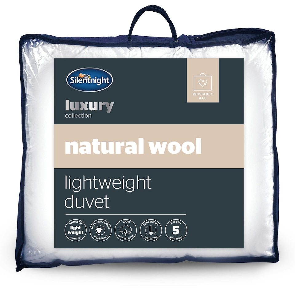 image 1 of Silentnight Luxury Natural Wool Lightweight Duvet, Breathable Cotton Cover, Temperature Regulating, Double