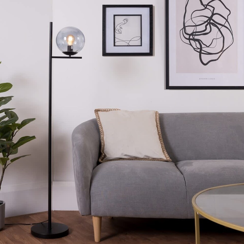 image 1 of ValueLights Clarke Matte Black Floor Lamp and Bulb
