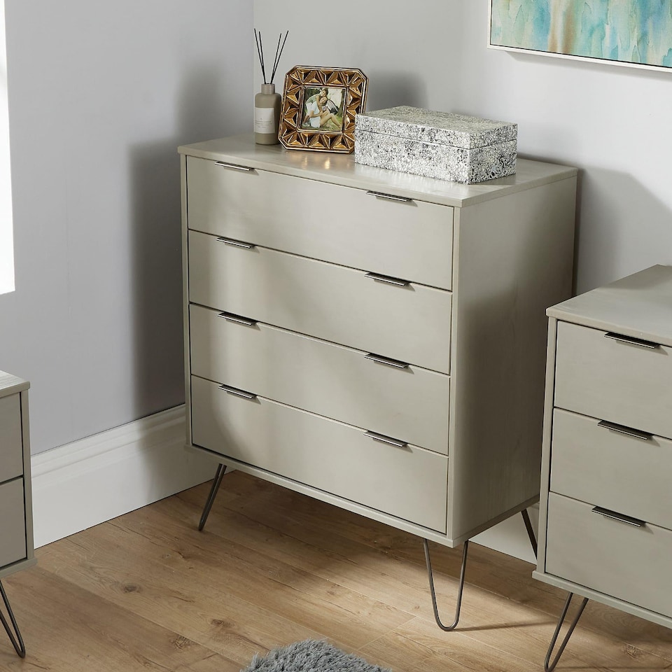 image 1 of Chest of 4 Drawers Clothing Cabinet Storage Organiser Bedroom Furniture | Grey