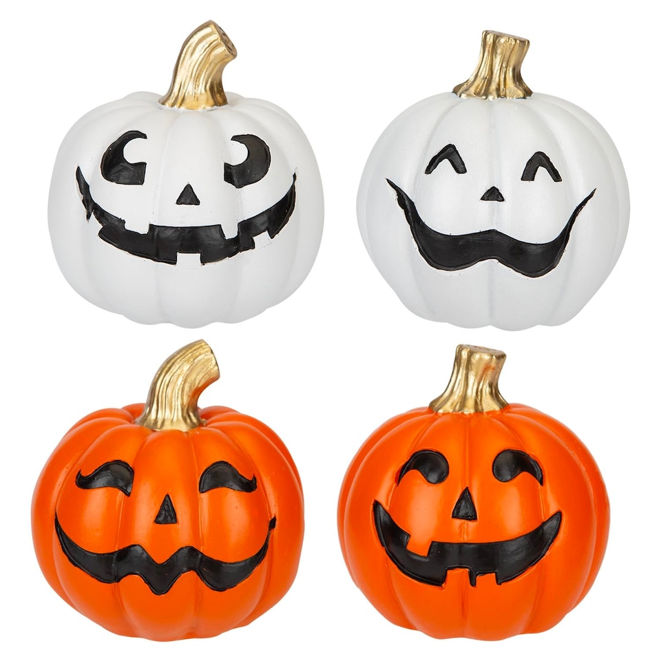 image 1 of vfm-estore Halloween Happy Face Pumpkins - 4 Pack 2 Orange 2 White