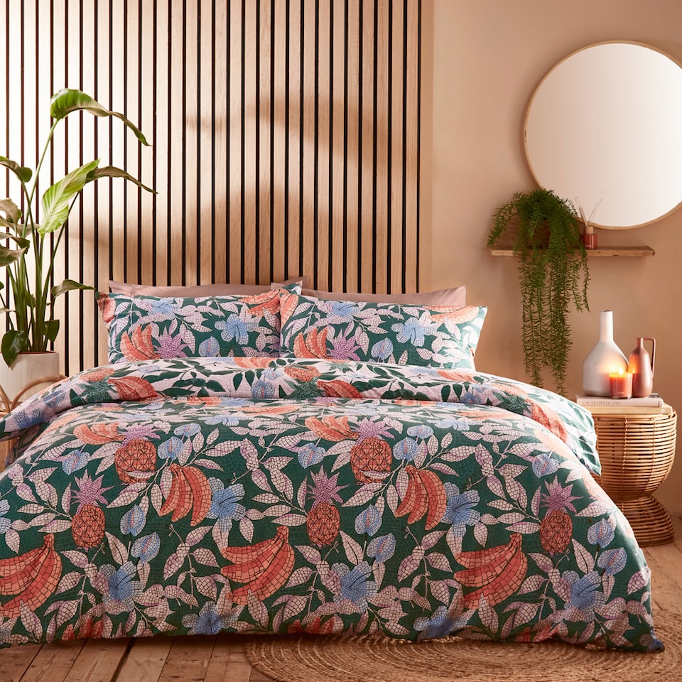 image 1 of Furn Cypressa Mosaic Reversible Duvet Cover Set | Green | Jade | King | 1