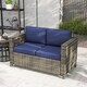image 8 of Outsunny Rattan Sofa, 2 Seater Garden Furniture with Soft Padded Cushion and Armrests, Wicker Garden Loveseat for Patio, Navy Blue | Blue | Two Seater
