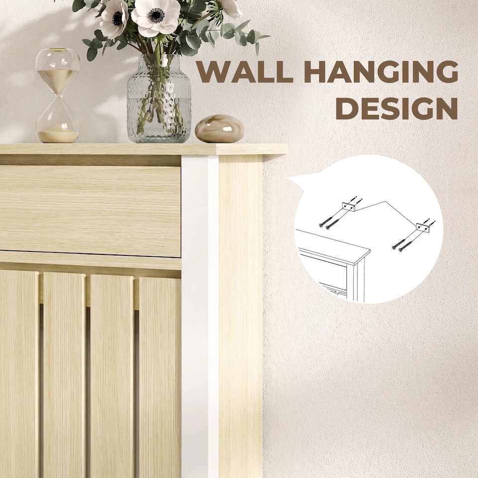 image 1 of HOMCOM Radiator Cover with Drawer and Vertical Slats Oak
