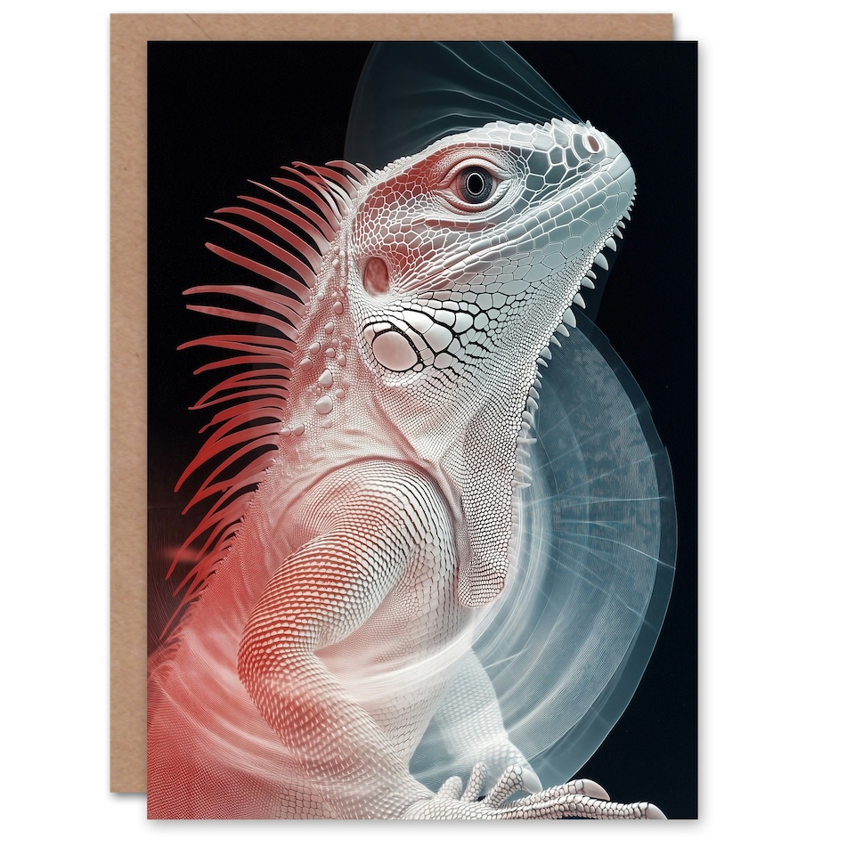 image 1 of Iguana Modern Red Blue Xray Effect Portrait Birthday Greeting Card