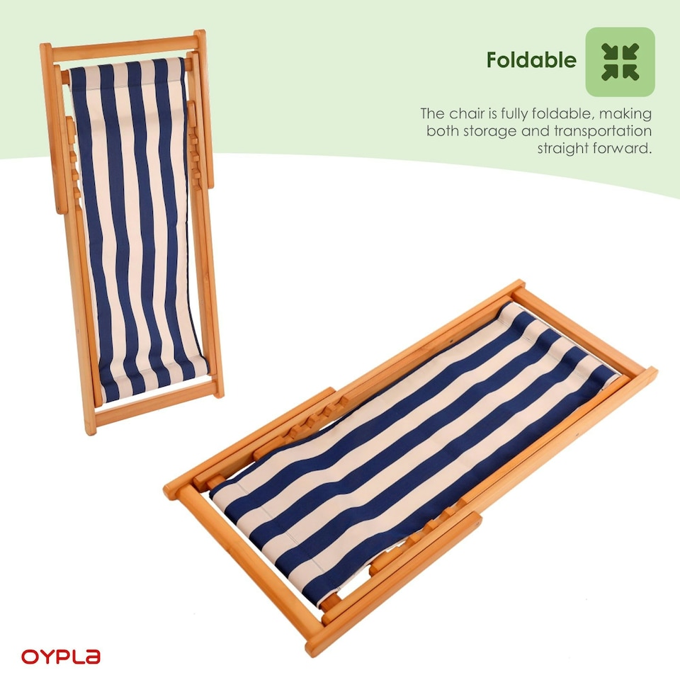 image 1 of Oypla Traditional Folding Hardwood Garden Beach Deck Chairs Deckchairs Blue