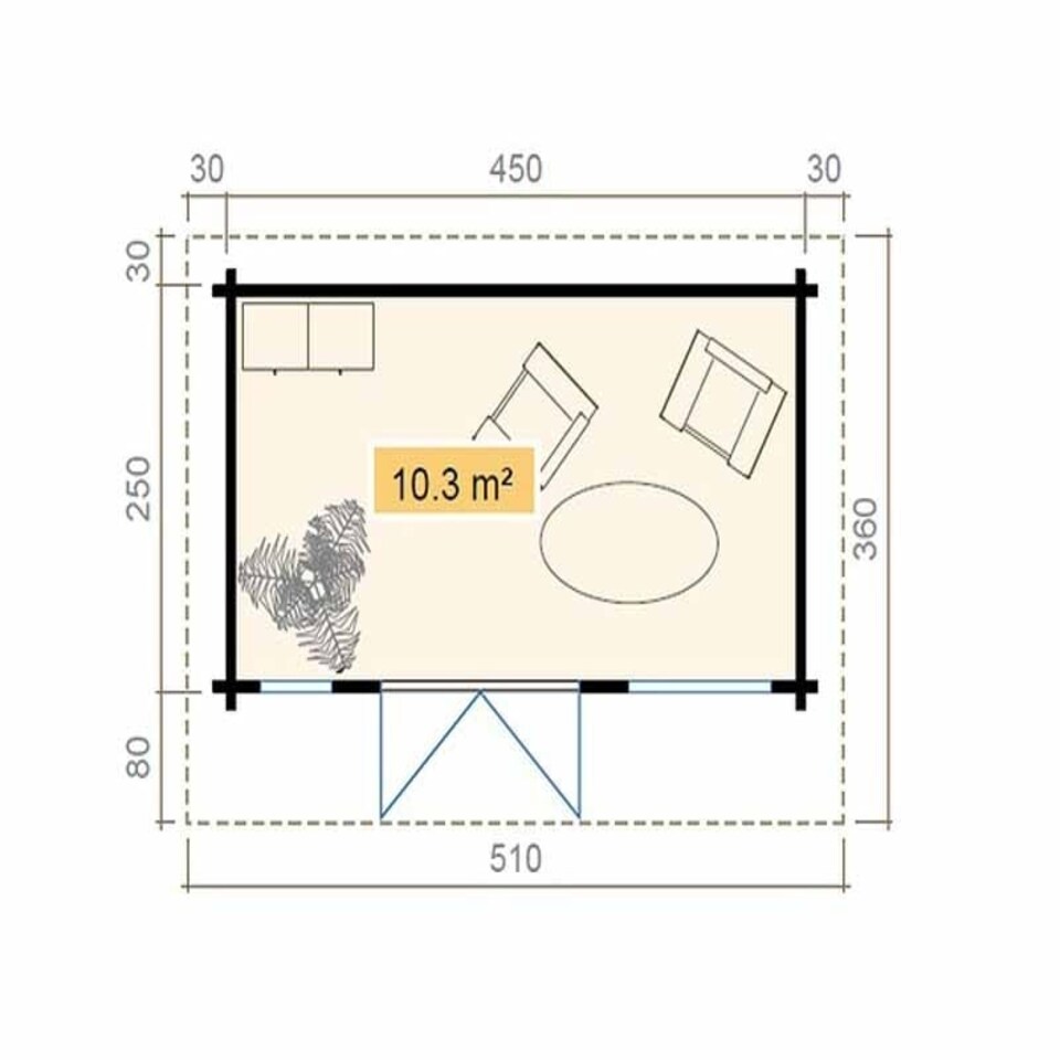 image 1 of Dorset 72-Log Cabin, Wooden Garden Room, Timber Summerhouse, Home Office - L510 x W360 x H238 cm Brown