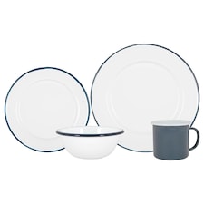 Argon Tableware 16 Piece White Enamel Dinner Set - cm - Navy