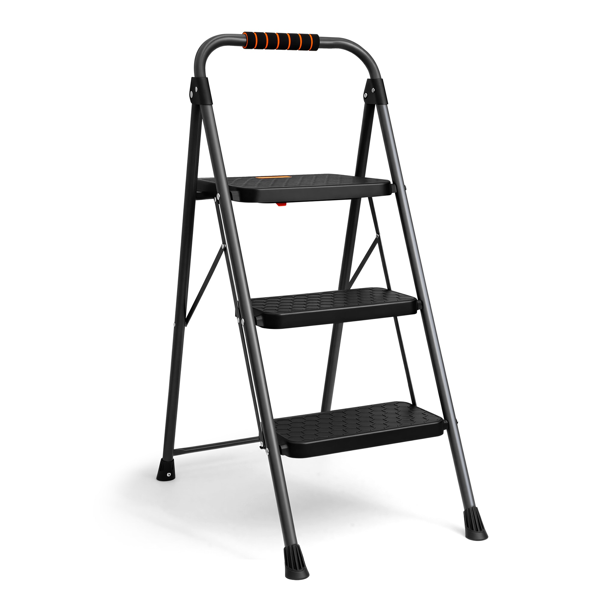 VonHaus Anti Slip Plastic Steps & Folding Steel Frame 3 Step Ladder in Grey | Size: 922mm x 400mm