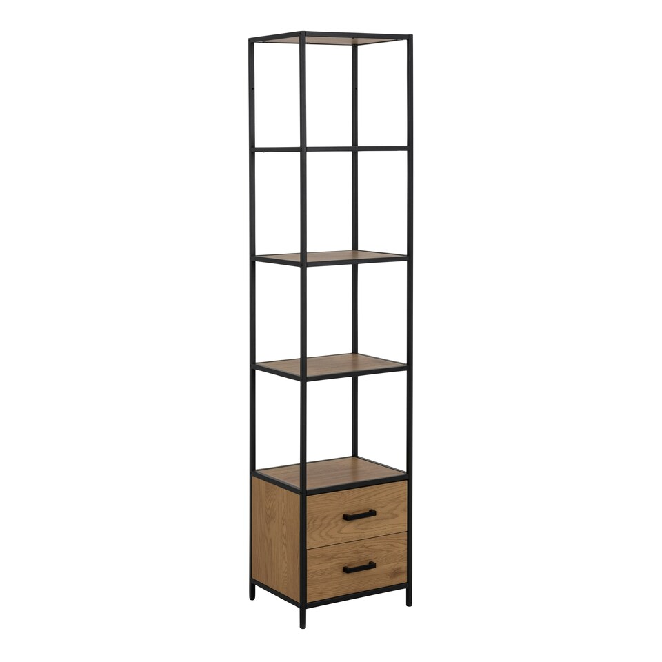 image 1 of Seaford Bookcase with 2 Drawers and 3 Shelves in Black & Oak