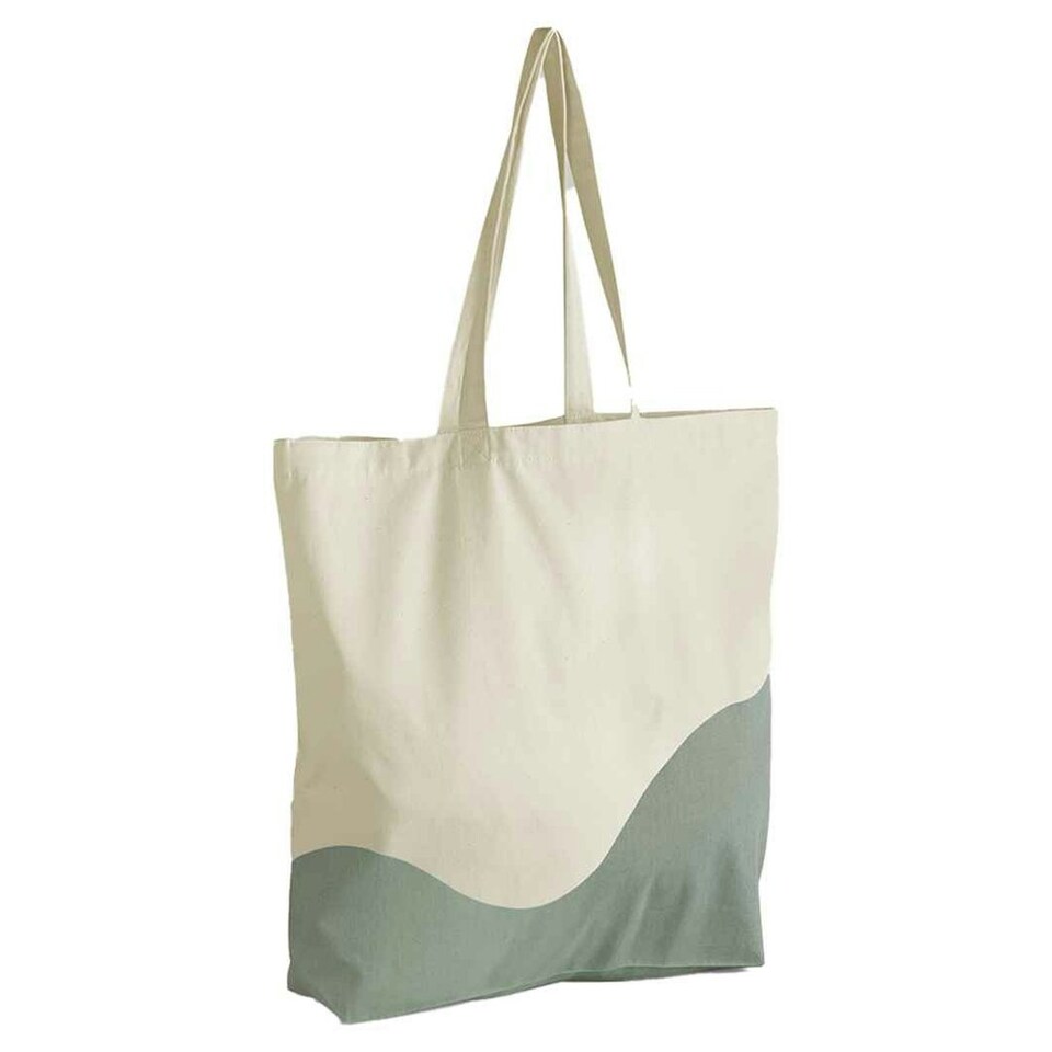 Westford Mill Unisex Adult Wave Organic Cotton Maxi Tote Bag - Natural/Dusky Green - 44cm x 36cm x 10cm