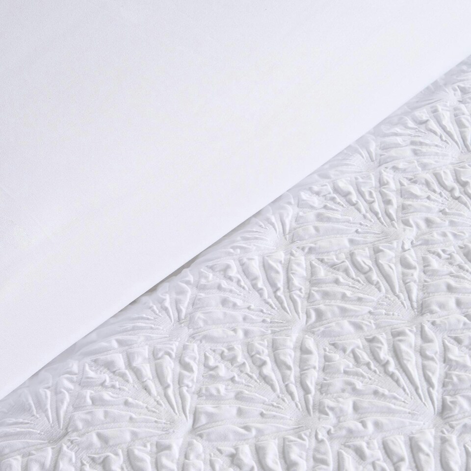 image 1 of OHS Embossed Geometric Textured Duvet Cover and Pillowcase Set, King - White