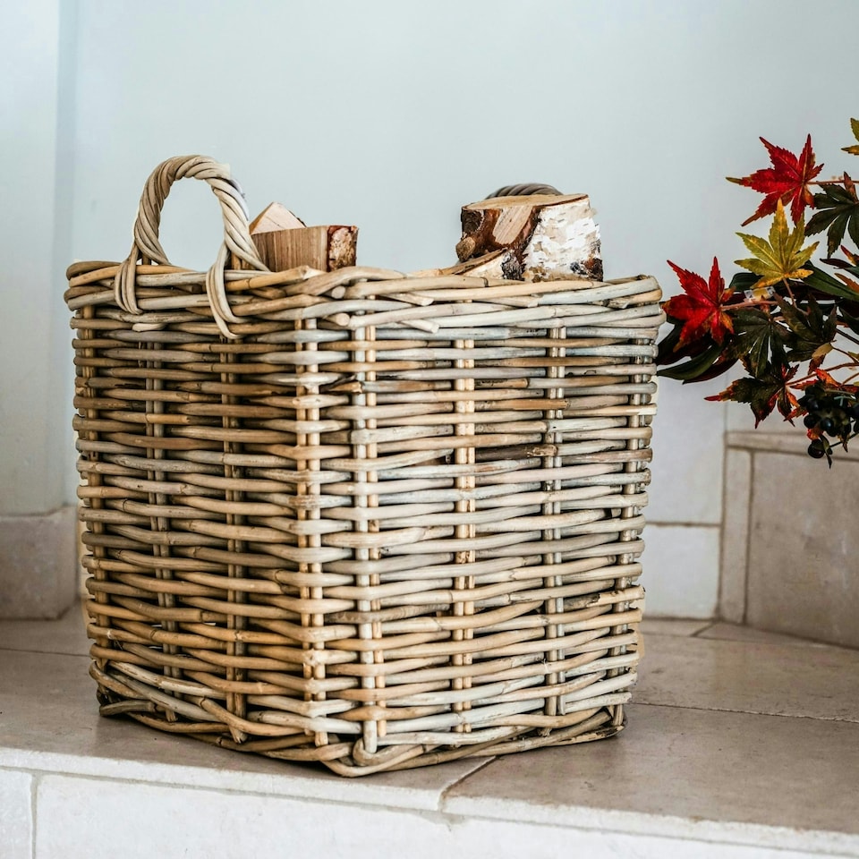 image 1 of Wicker Log Basket Square, Set of 2 N/A