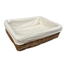 Large Lined Antique Wash Straight Sided Wicker Tray Brown | Brown