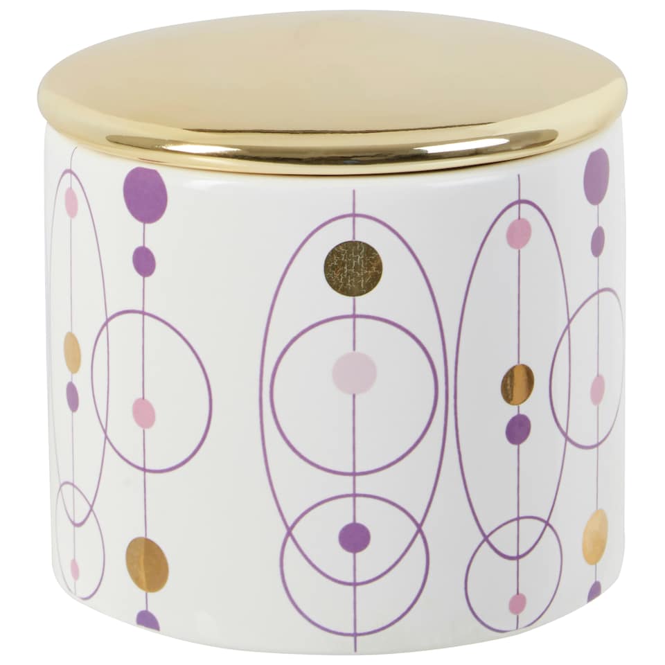 image 1 of Interiors By Premier Dolomite Cotton Ball Canister,White Glazed Holder,Bathroom Cotton Ball Container With Golden Airtight Lid