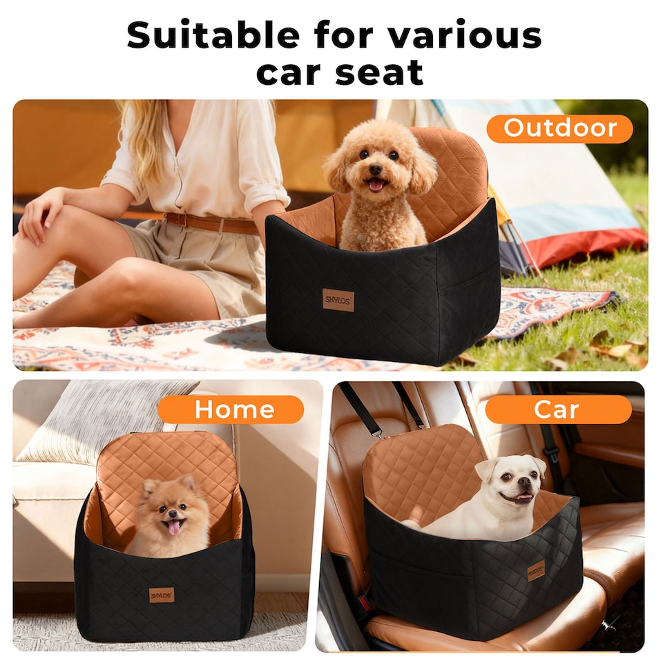 image 1 of Skylos Pet Booster Dog Car Seat Travel Carrier Bed Bag Basket Puppy | Brown | Brown