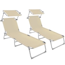 Sun Lounger Set of 2 - foldable, adjustable sunshade and 4-step backrest | Cream | beige | 2