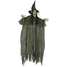 Outsunny Voice Activated Halloween Animatronics Hanging Witch, Green
