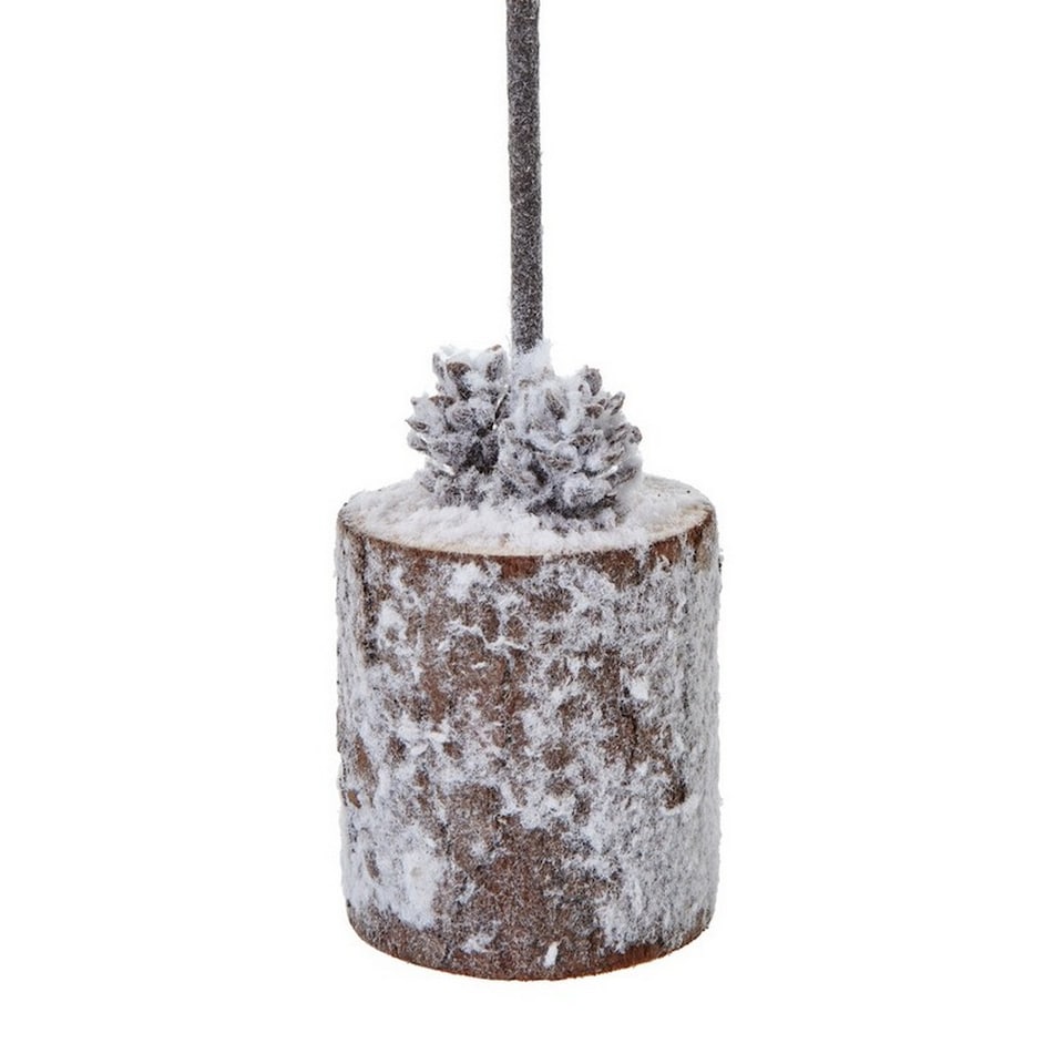image 1 of Small Snowy Tree in Wood Log - Plastic - Height 35 cm - Brown