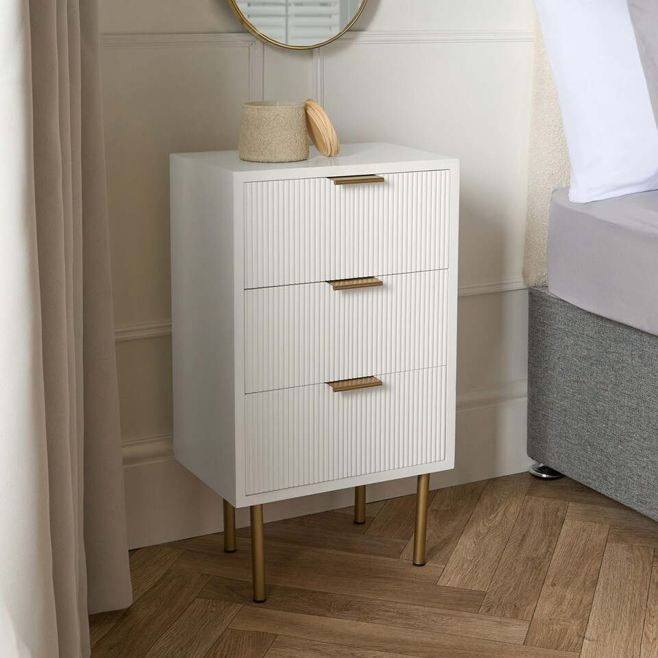 image 1 of OHS 3 Drawer Modern Ribbed Office Side Bedroom Nightstand Bedside Table - White