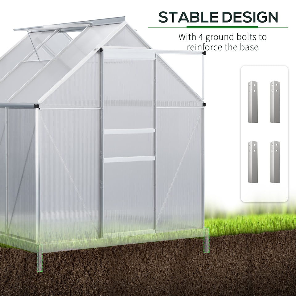 image 1 of Outsunny Polycarbonate Walk-in Garden Greenhouse w Sliding Door Silver Tone