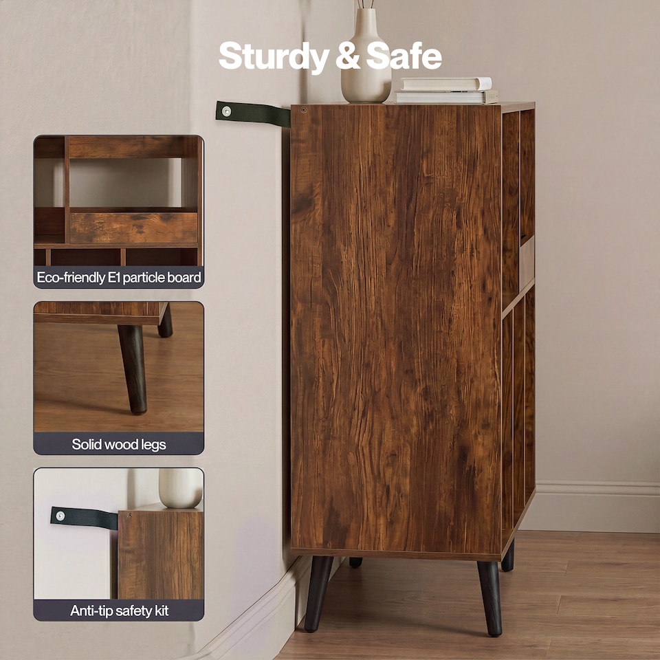 image 1 of Levede Record Player Stand 300+ Album Storage Turntable Cabinet Rubber Wood