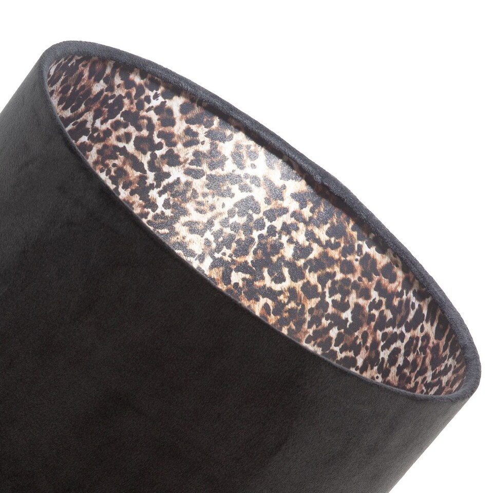 image 1 of Black Velvet Lamp Shade with Inner Leopard Print Satin Shimmer Lining | Black | Black | 1