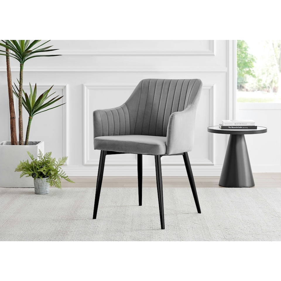 image 1 of Furniturebox 2x Calla Grey Velvet Dining Chairs with Black Legs