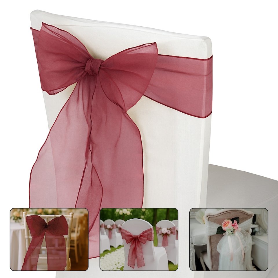 image 1 of 17 x 280cm Organza Chair Sashes, Sheer Sash Ties - 25pcs