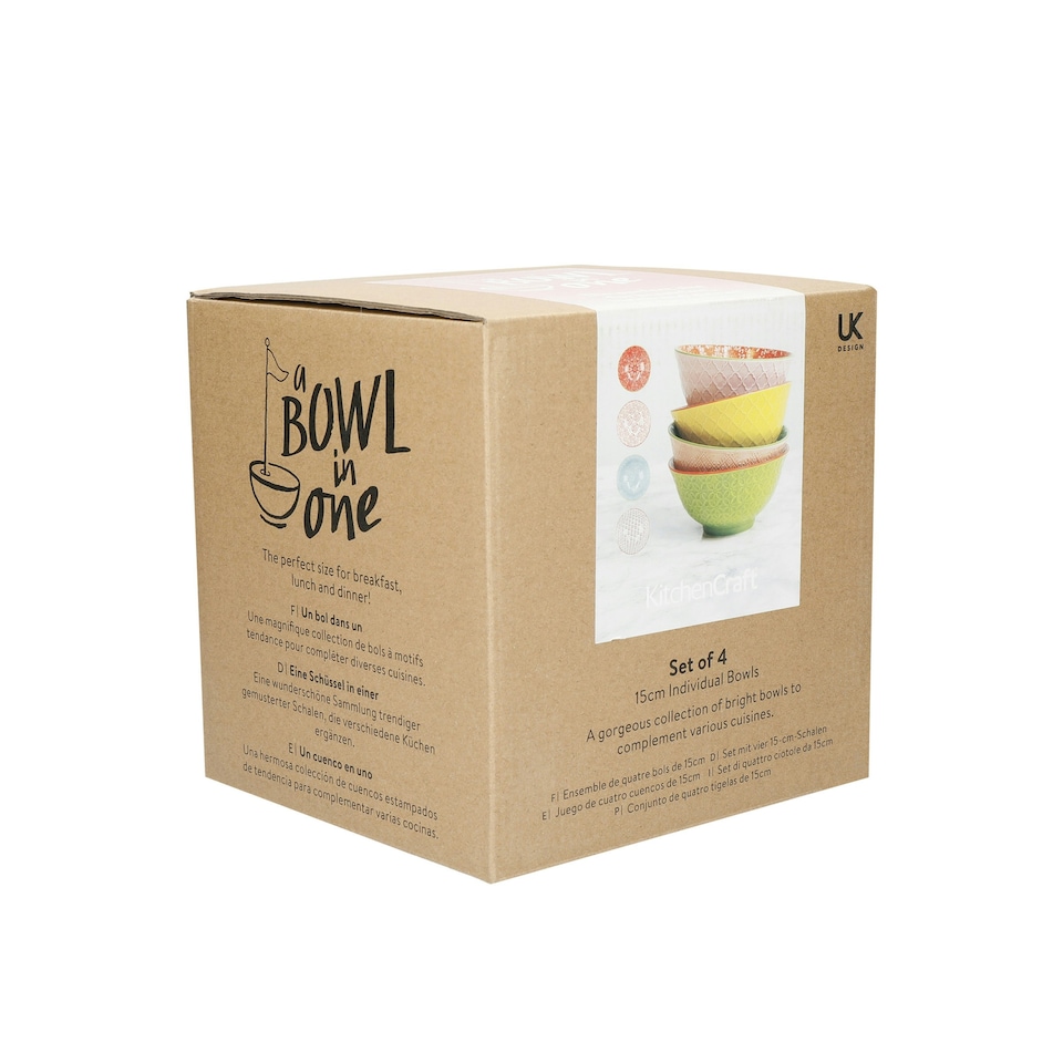 image 1 of KitchenCraft Cereal Bowl Set Multicolour Patterned Set of 4