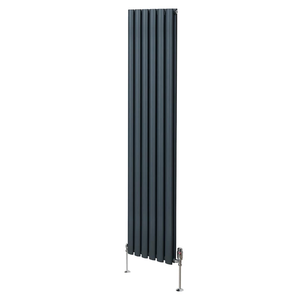 image 1 of Oval Column Radiator & Valves 1800mm x 360mm Anthracite Grey