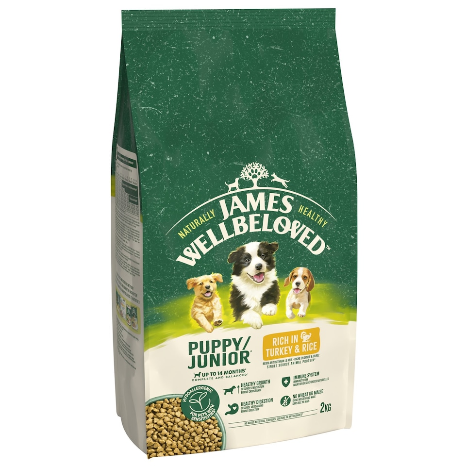 image 1 of James Wellbeloved 2kg Puppy Dry Food and 48 Wet Pouches in Turkey Bundle